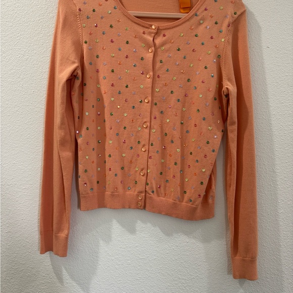 Intuitions Sequin Rayon Cotton Long Sleeve Button Down Crew Neck Cardigan Sweat - Picture 2 of 13